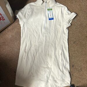 size large quarter zip knit dress with pockets. cream color womens